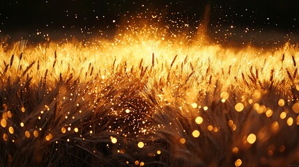 Bright golden wheat stalks glowing in the sunlight, creating a radiant and abundant atmosphere