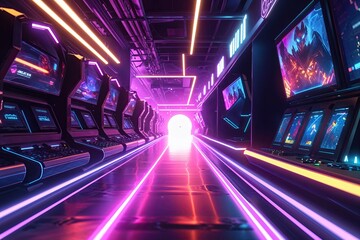 Fototapeta premium Radiant Neon Abstract Background for Innovative Gaming Advertising Banner