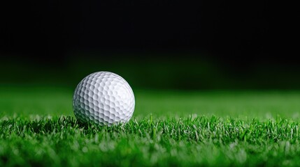 Obraz premium Golf ball on green grass, dark background, sport