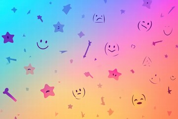 Colorful background with various emoticons and stars creating a playful and joyful atmosphere for creative projects. Generative AI