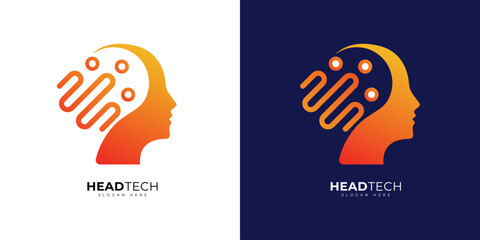 creative idea brain logo icon design for human mind, Digital Abstract human head logo, Head Tech Brain Artificial Intelligence vector logo illustration