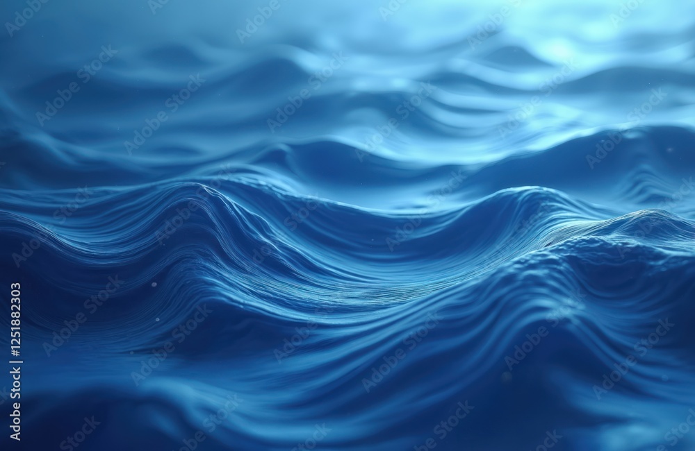 Aufkleber AI generated illustration of blue ocean water surface. Rich spectrum of rippling patterns creating abstract sea texture. Generative artwork evokes calm, imagine aquatic background with spectral