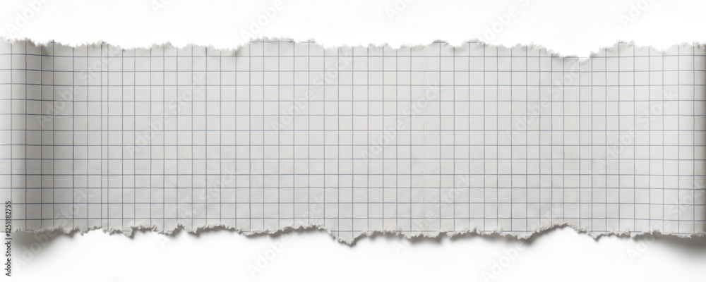 Leinwandbilder Torn checkered sheet shows squared pattern. Ripped paper edge looks like design element. Blank notebook page provides copy space. Graph texture is good for background or document mockup.