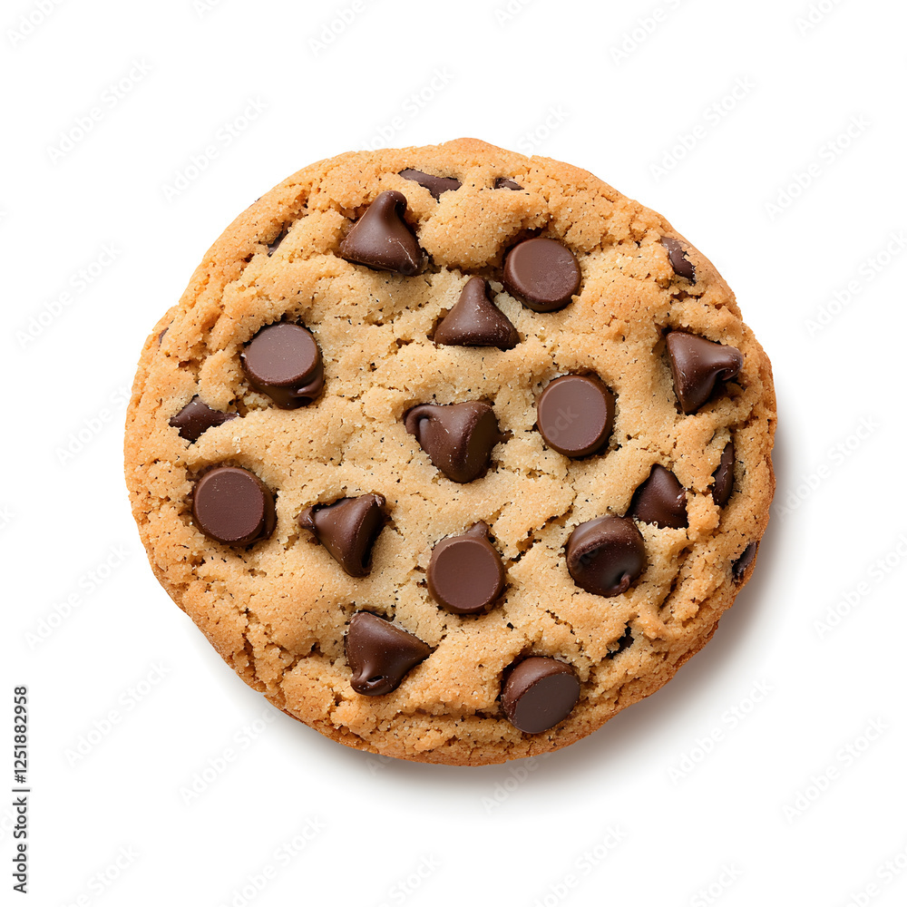 Wall mural Chocolate chip cookie top view isolated on white