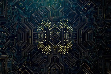 Abstract close-up of a glowing blue digital circuit board, showcasing intricate connections and technological design on a black background.
