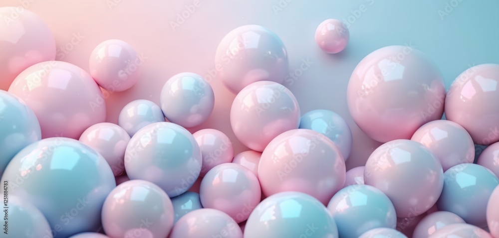 Aufkleber Pastel spheres of various sizes create modern abstract. Iridescent bubbles render glossy surface for graphic art projects. Decoration concept presents trendy design ideal for creative wallpaper