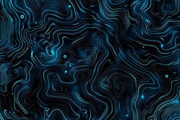 Fototapeta premium Abstract close-up of a glowing blue digital circuit board, showcasing intricate connections and technological design on a black background. 