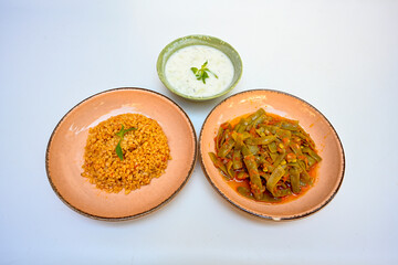 Traditional delicious Turkish food; Green beans with olive oil; Turkish name; Zeytinyagli taze fasulye