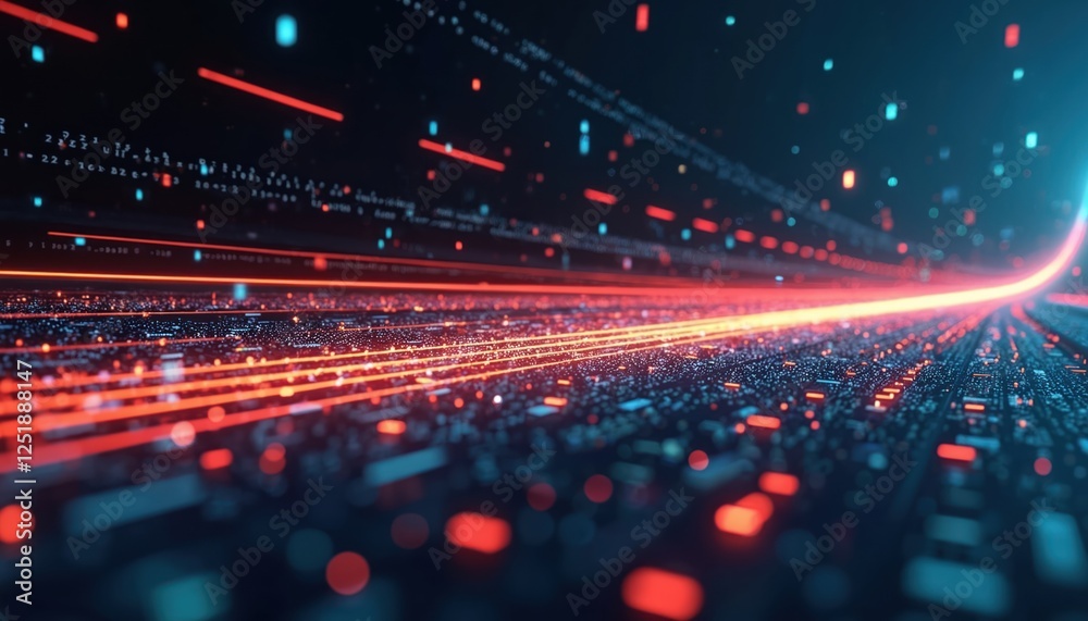 Poster Digital data flow on road. Cyber global communication with graphic creates vision of fast speed transfer. Agile digital transformation disruptive innovation optical transport technology, network