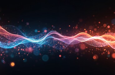 Abstract futuristic background with pink, blue, orange glowing neon high speed wave lines, bokeh lights. Fantastic wallpaper, data transfer concept. Ai generative illustration with modern digital