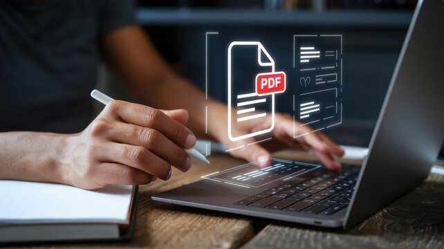 Digital Document Management: A Person Working on a PDF File on Their Laptop