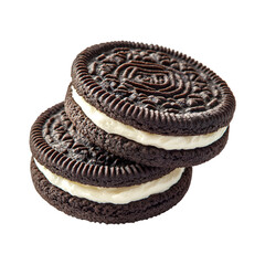 Oreo-Inspired Cookies with White Cream Filling Isolated on Transparent Background