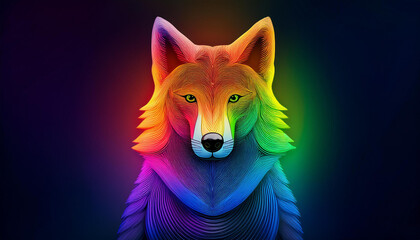 Obraz premium cartoon wolf instance proposing a rainbow gradient line layout