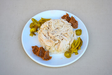 Traditional delicious Turkish food; Turkish style rice pilaf (Turkish name; Arpa sehriyeli. tavuk, kuru fasulyeli, pirinc pilavi). Cigerli, kavurmali, tereyagli nohut pilav.

