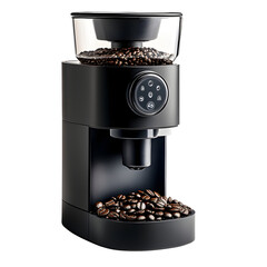 Electric Coffee Grinder with Coffee Beans Isolated on Transparent Background