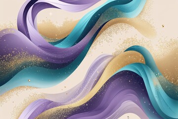 Lavender Teal and Gold Shimmering Gradient Artwork on Light Cream Background