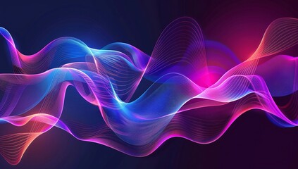 Fototapeta premium Abstract waves of vibrant pink and blue hues dance across a dark background, creating a mesmerizing digital art piece.