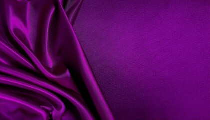 Dark magenta purple silk satin. Soft folds on a shiny fabric. Luxury background with space for design. Banner. Wide. Long. Panoramic. Christmas, Valentine. Flat lay, top view table. Template.