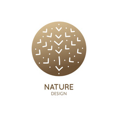 Tropical plant logo. Round emblem flower a circle in linear style. Vector abstract badge for design of natural product