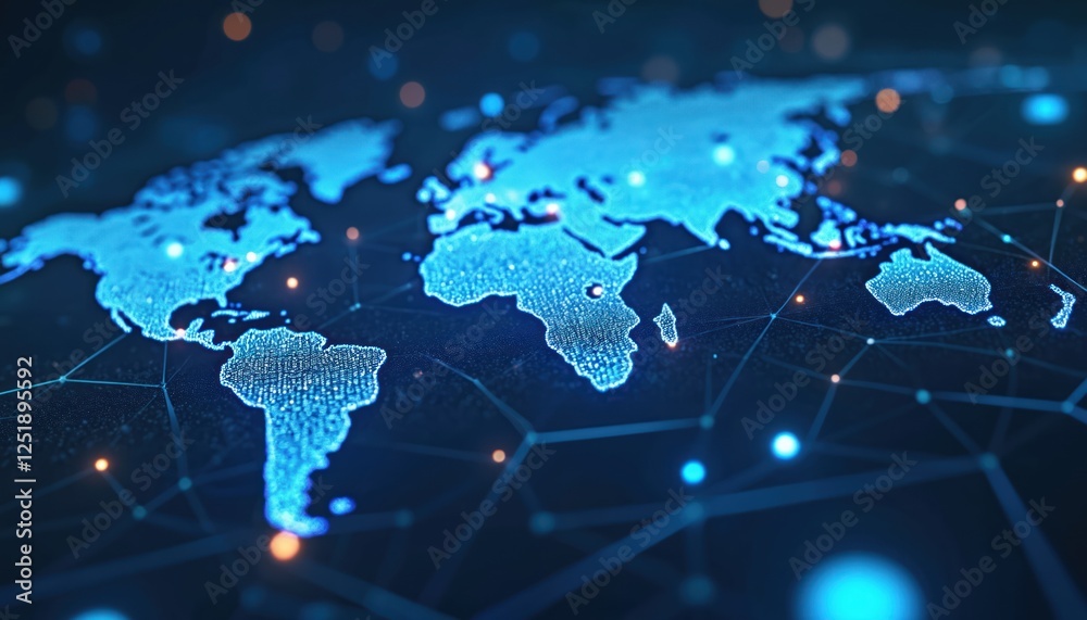 Aufkleber blue tech background shows global data connectivity with digital network, vibrant connections. futur
