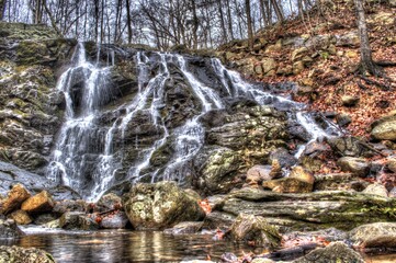 Ramapo Valley County Reservation Waterfall in Fall. Mahwah, New Jersey