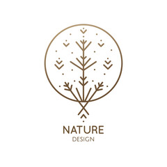 Tropical plant logo. Outline emblem of exotic flower in linear style. Pattern minimal icon. Vector abstract badge
