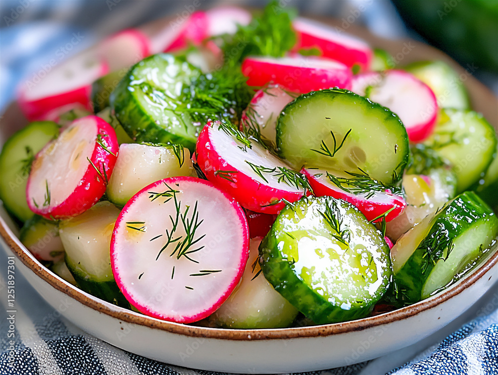 Sticker  spring radish and cucumber salad