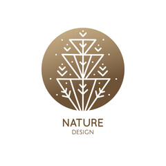 Tropical plant logo. Outline emblem of exotic flower in linear style. Pattern minimal icon. Vector abstract badge
