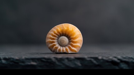 Obraz premium Close-up of a unique seashell, dark background. Possible use Education, natural history