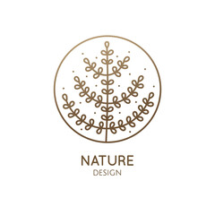 Tropical plant logo. Outline emblem of exotic flower in linear style. Pattern minimal icon. Vector abstract badge