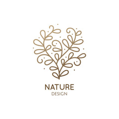 Tropical plant logo. Round emblem flower in a circle in linear style.