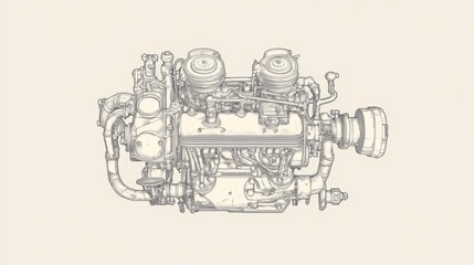 Classic V8 engine diagram, automotive engineering
