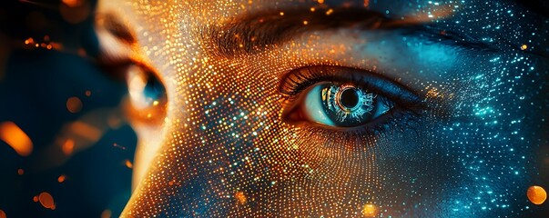 Futuristic digital eye data network, emphasizing cyber security and technology protection in a connected world