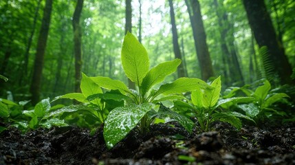 Lush Forest Floor Sapling Growth