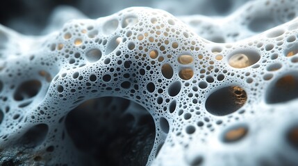 Close up of bio inspired cellular network with fine porous formations