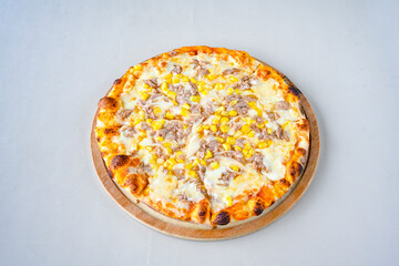 Traditional Turkish cuisine. Pizza, pita, pidesi, sucuk, hummus, kebab. Many dishes on the table. Serving dishes in restaurant. Mix, formaggi, veggie pizza. Top view, flat lay