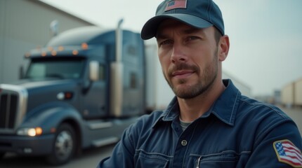 Confident Adult Truck Driver at Shipping Terminal