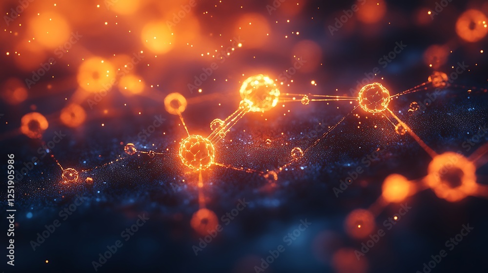 Wall mural abstract molecular web glowing against a dark gradient backdrop