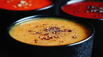 Creamy Carrot Soup, Pepper Garnish, Close-up Shot