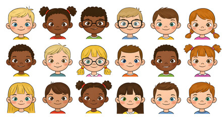Cute Diverse Kids Cartoon Portraits generative AI