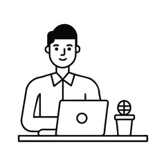 a person working on a computer silhouette vector art illustration
