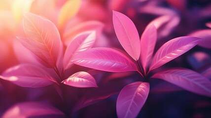 Fototapeta premium Vibrant Purple and Pink Leaves in Soft Natural Light Background