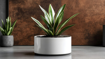 Indoor Sansevieria Plant in White Pot on Modern Interior Setting