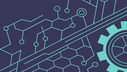 Abstract Digital Circuit Board with Gears and Mechanical Components