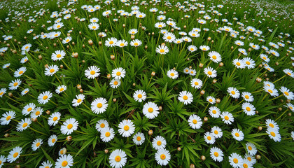 Vibrant daisy meadow in bright sunlight, nature's beauty