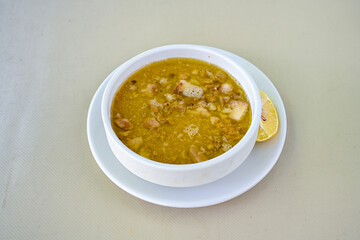 Turkish Traditional Tripe Soup. Iskembe, damar , curuk , beyran, ayak paca, kelle paca corbasi. Dil, beyin corbasi.