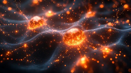 Obraz premium Digital-inspired concept of micro-scale life communicating in a vast organic network