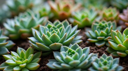 Obraz premium A close-up of a succulent arrangement highlighting the unique textures and colors of each plant