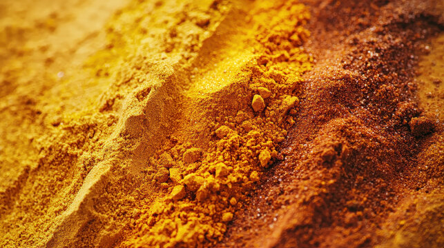 Vibrant spice mix showcasing turmeric, paprika, and cumin with rich textures and hues