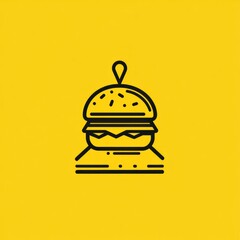Fototapeta premium Simple graphic of a hamburger on a yellow background. Possible use Stock photo for food, restaurants, fast food, or menus